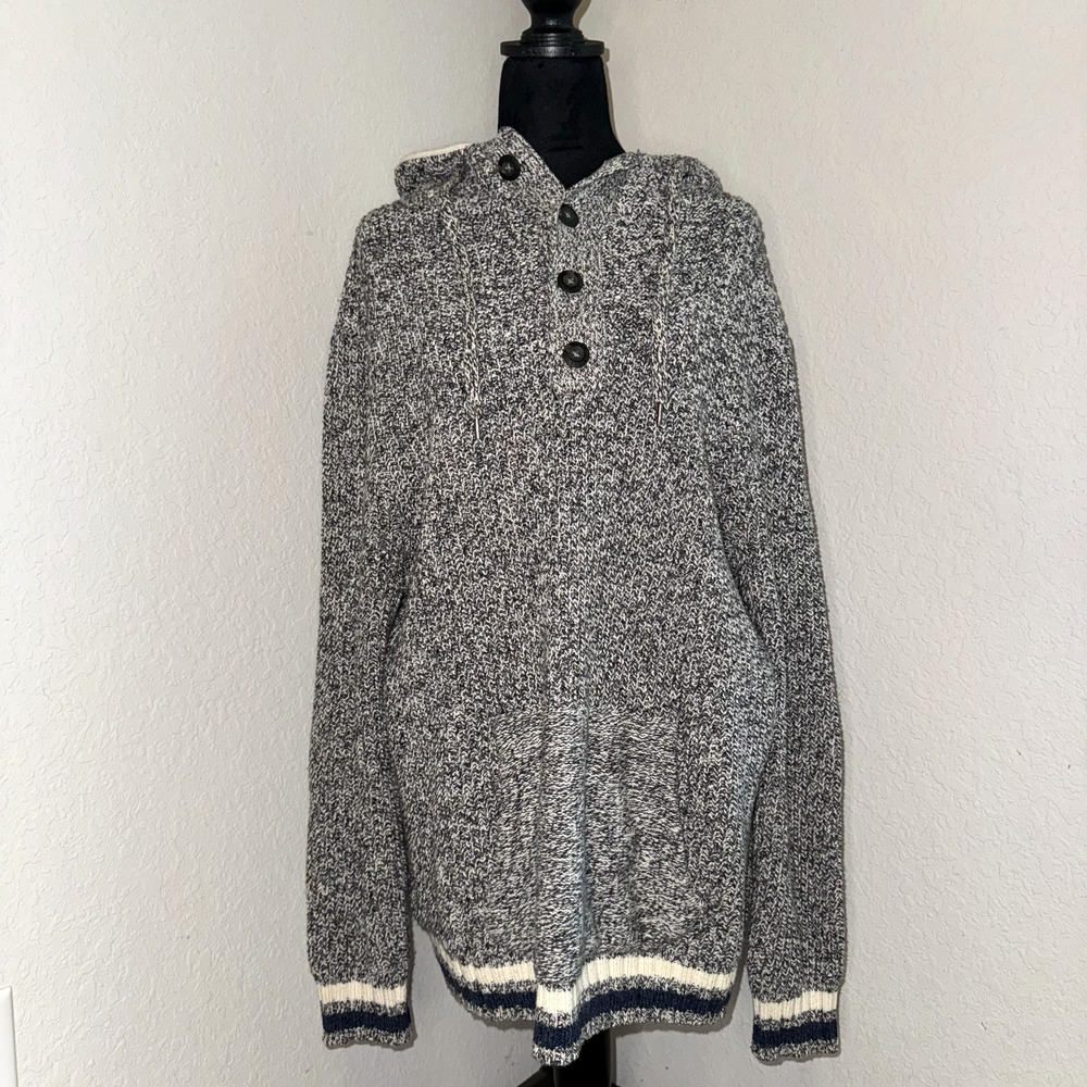 American Eagle Outfitters Sweater Men's XL Gray Knit Cotton Henley Neck Hooded